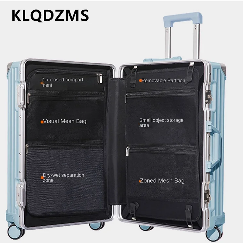 KLQDZMS Aluminum Frame Suitcase ABS+PC Boarding Box USB Charging Trolley Case 20