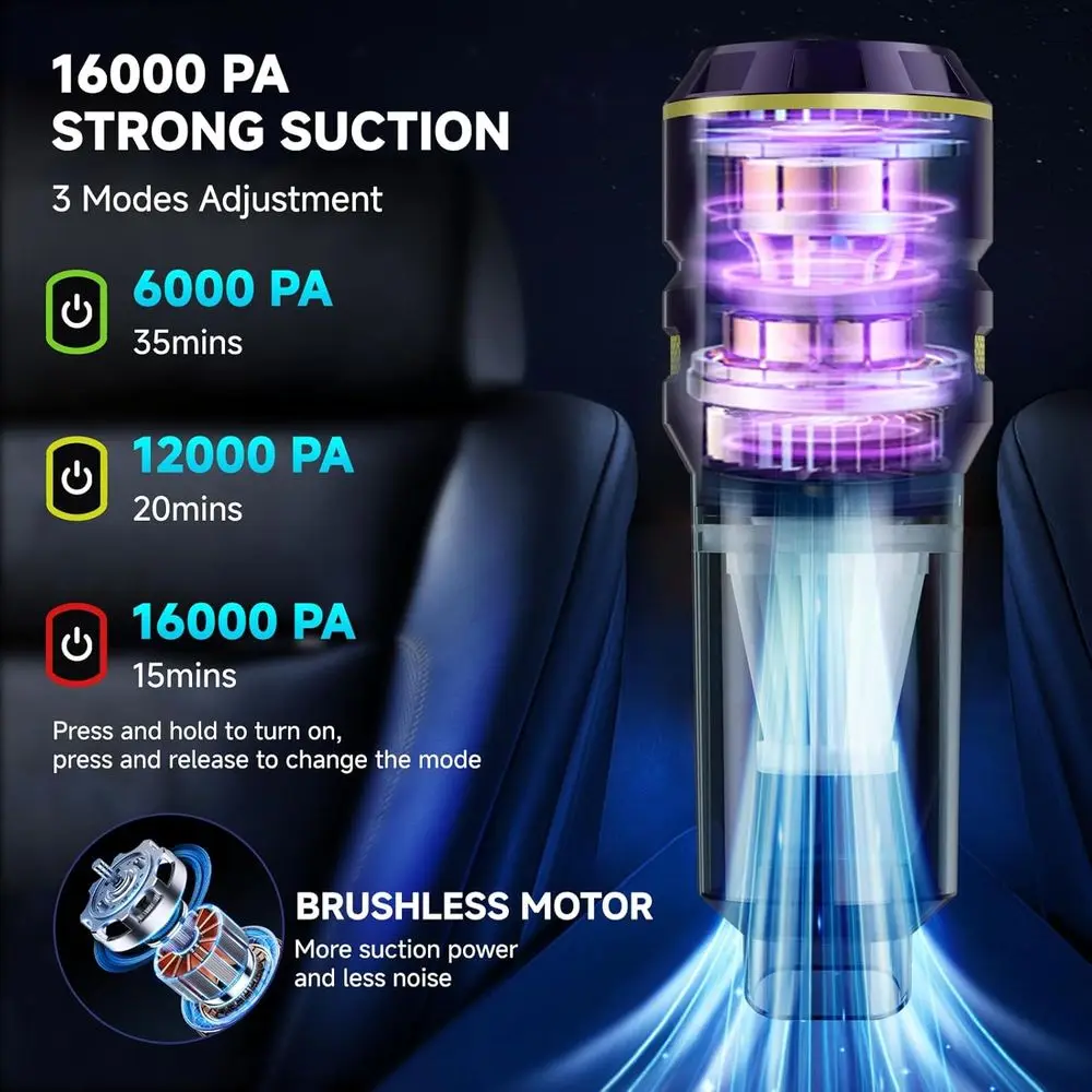 Portable Cordless Handheld Vacuum for Cars and Home with LED Light, Powerful Suction for Pet Hair (Navy)