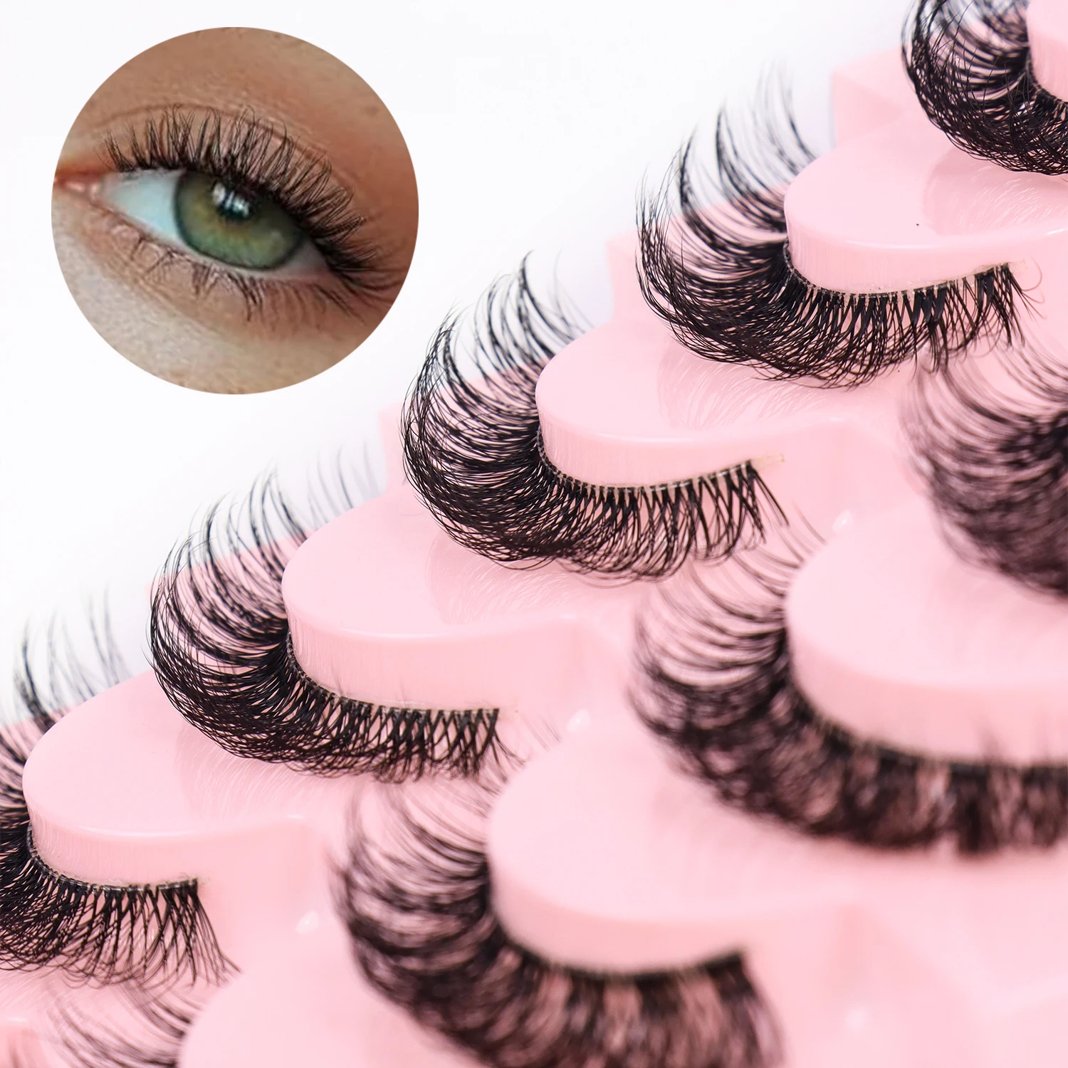 7 Paar natürliche Locken 3D Cross Transparent Falsche Wimpern