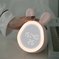 Cute Rabbit Alarm Clock USB Charging Mini Smart LED Clock with Night Light Bedroom Bedside Electronic Clock for Kids Table Clock