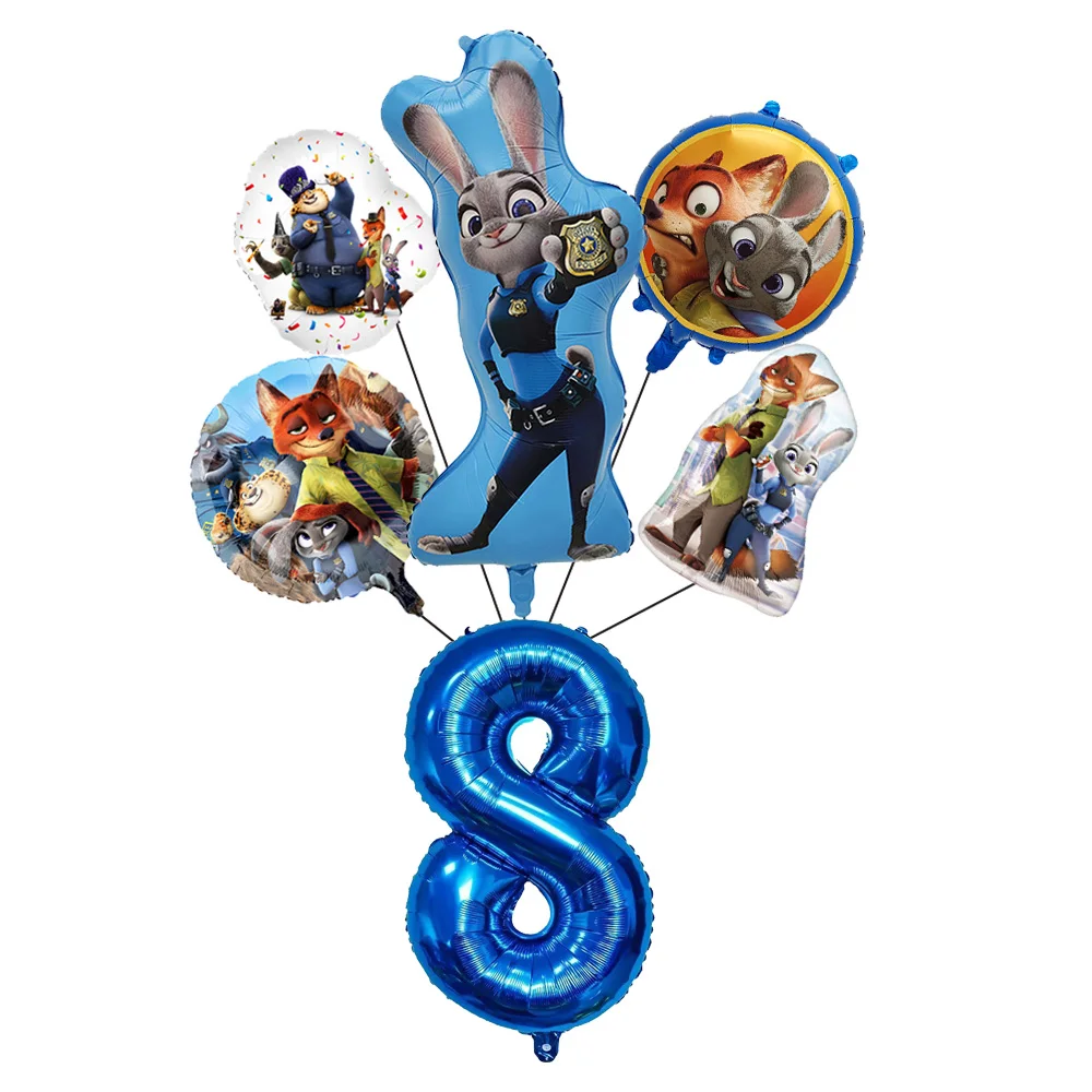 6개입 주토피아 호일 숫자 풍선 신작 애니메이션 영화 키즈 주디 토끼 생일 파티 장식 세트 크리스마스 파티 용품