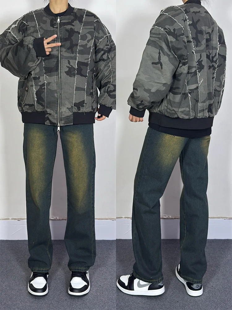 

Cleanfit Vintage Blue Bell Bot Jeans Men's Spring Autumn Tall Extended Length American High Street Straight Leg Pants