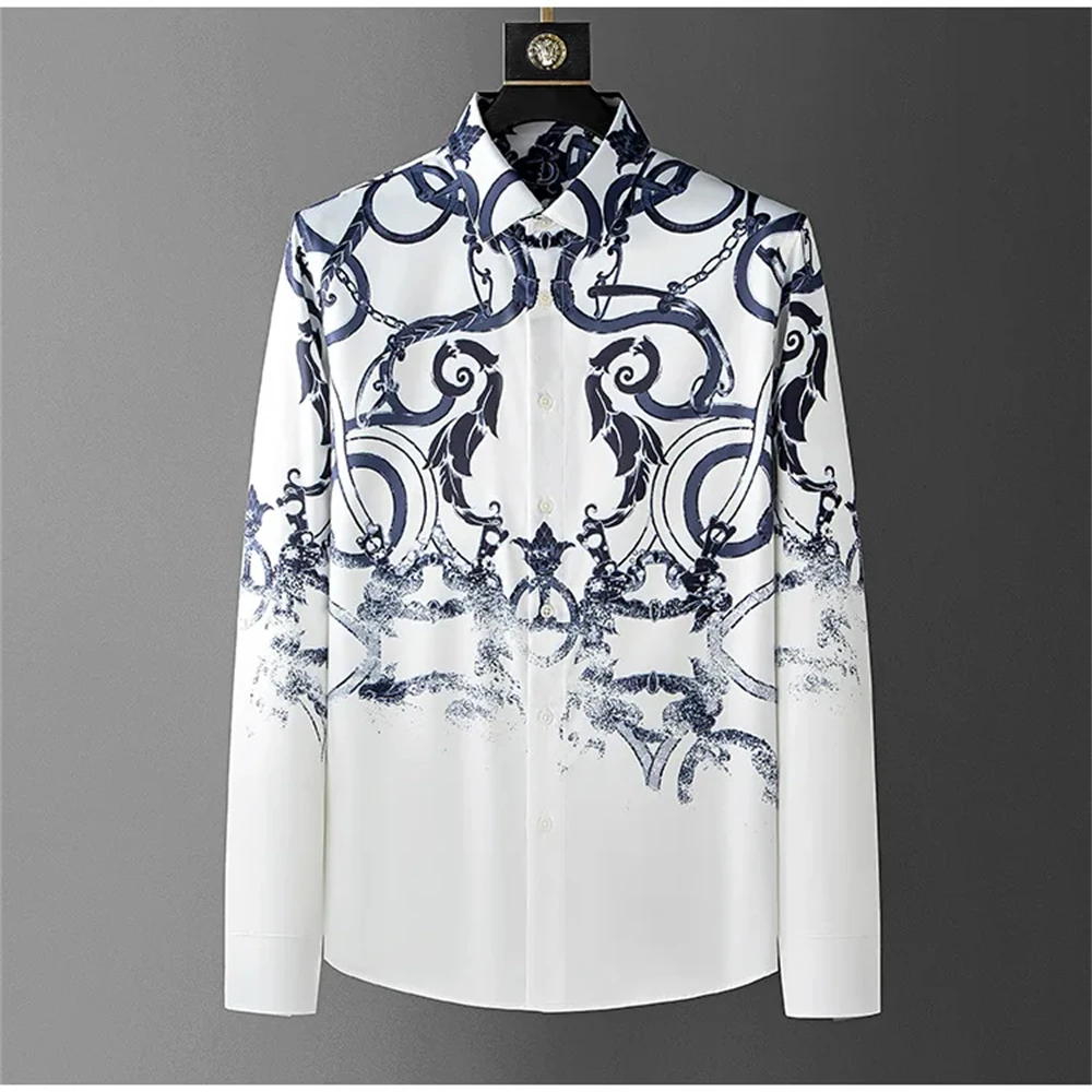 Luxury Printed Shirt Men\'s Long Sleeve Casual Shirt High Quality Fashion Popular Premium Korean Large Size Men\'s Clothing XS-6XL