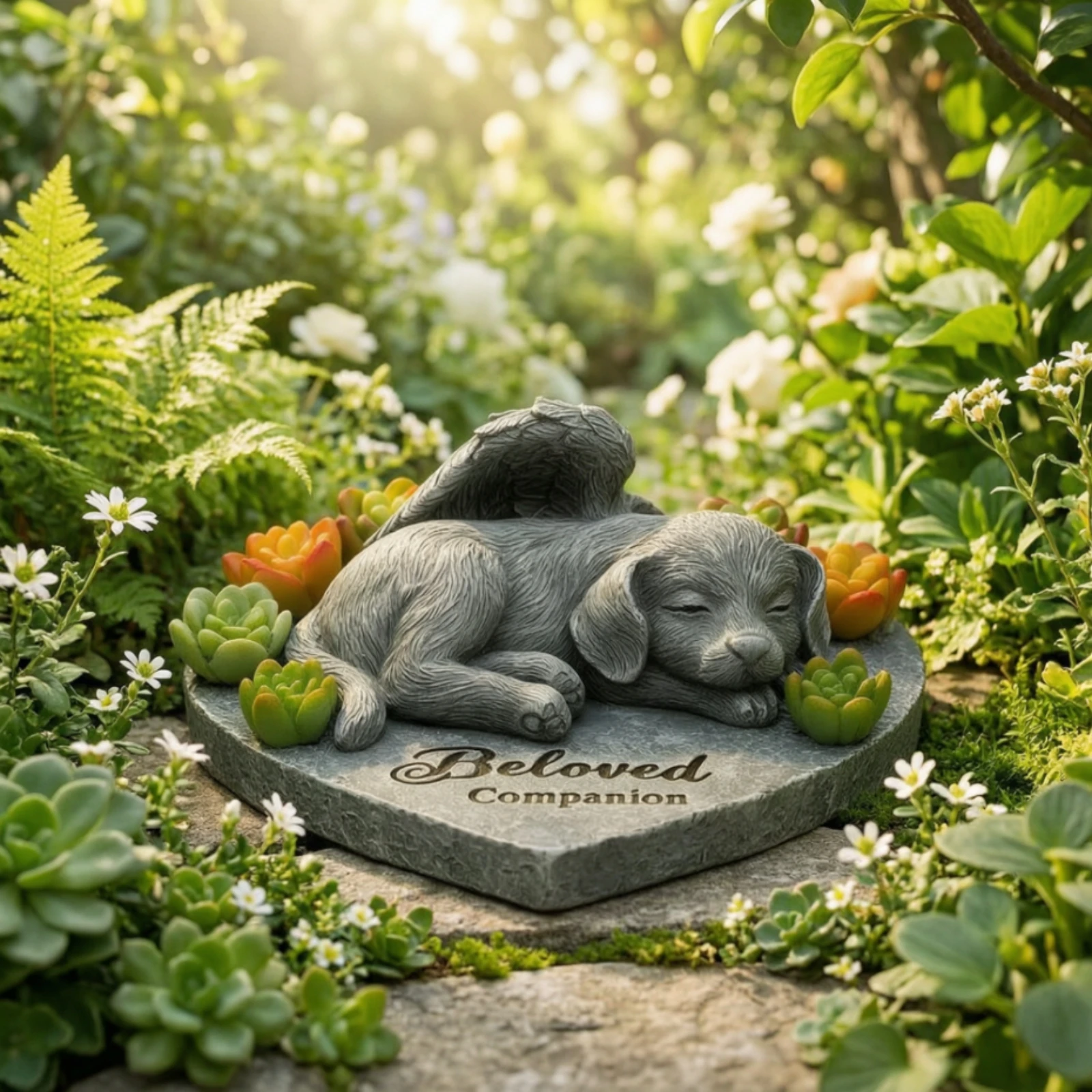 Pet Memorial Statue Freestanding Pet Statue with Wings Cat Memorial Stone Artisanal Grave Marker Weather Resistant