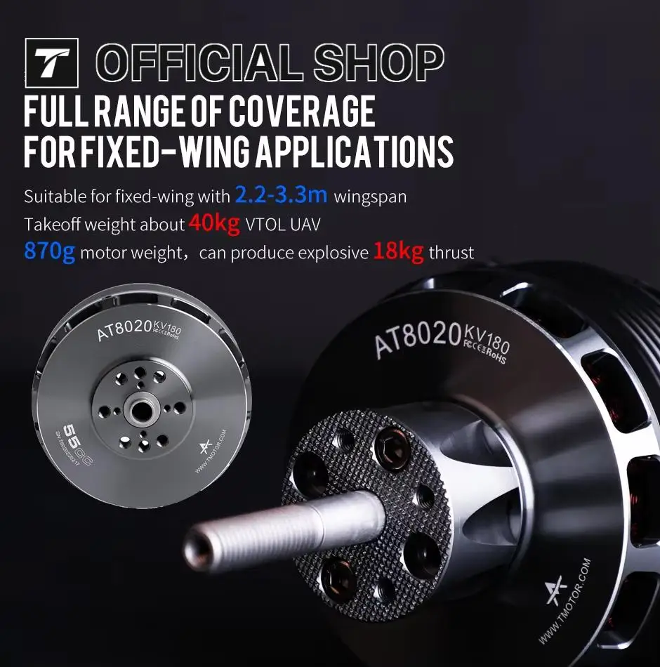 

Бесщеточный двигатель T-MOTOR AT8020 180KV/210KV 55CC VTOL БПЛА с фиксированным крылом, двигатель с длинным валом, мультикоптер, гоночный дрон, детали для самостоятельного изготовления