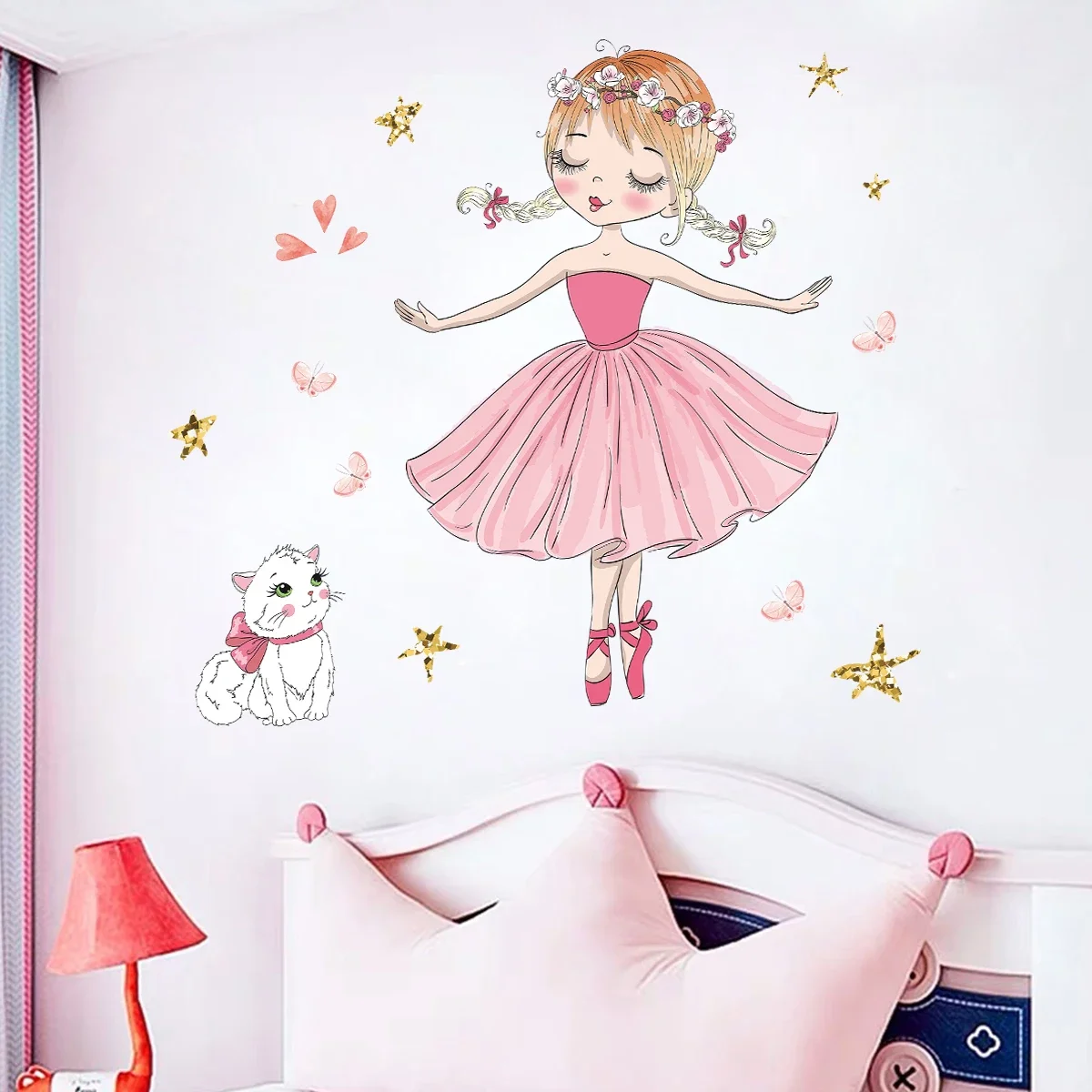 1Pc Cartoon Cute Cat Girls Furniture Wall Stickers Kids Room Decor Wall Decals Home Decoration Children\'s Room Living Room