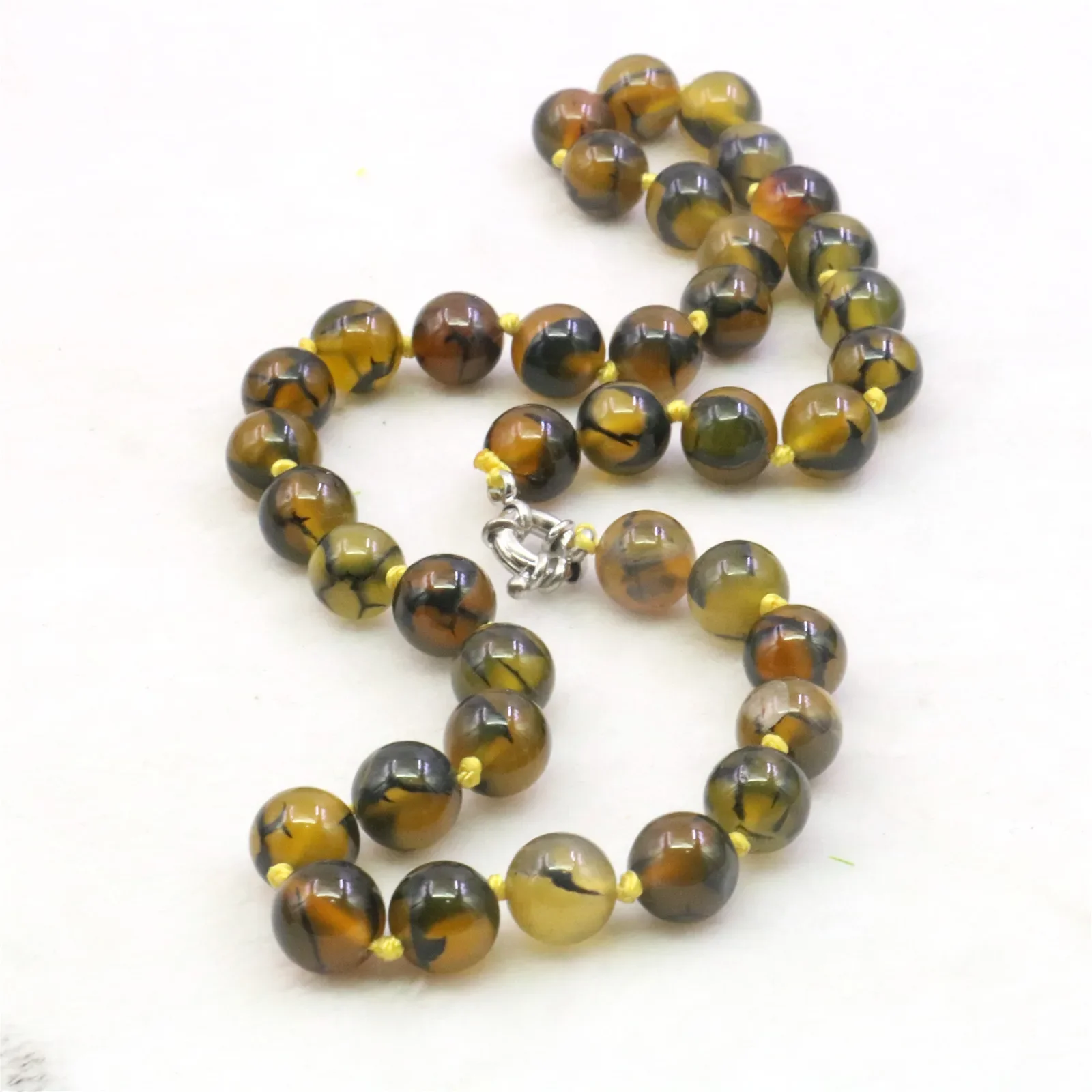 10mm Round Dragon Stripe Agate Onyx Necklace Natural Stone Hand Made Women Girls Neckwear DIY Fashion Jewelry Making Design