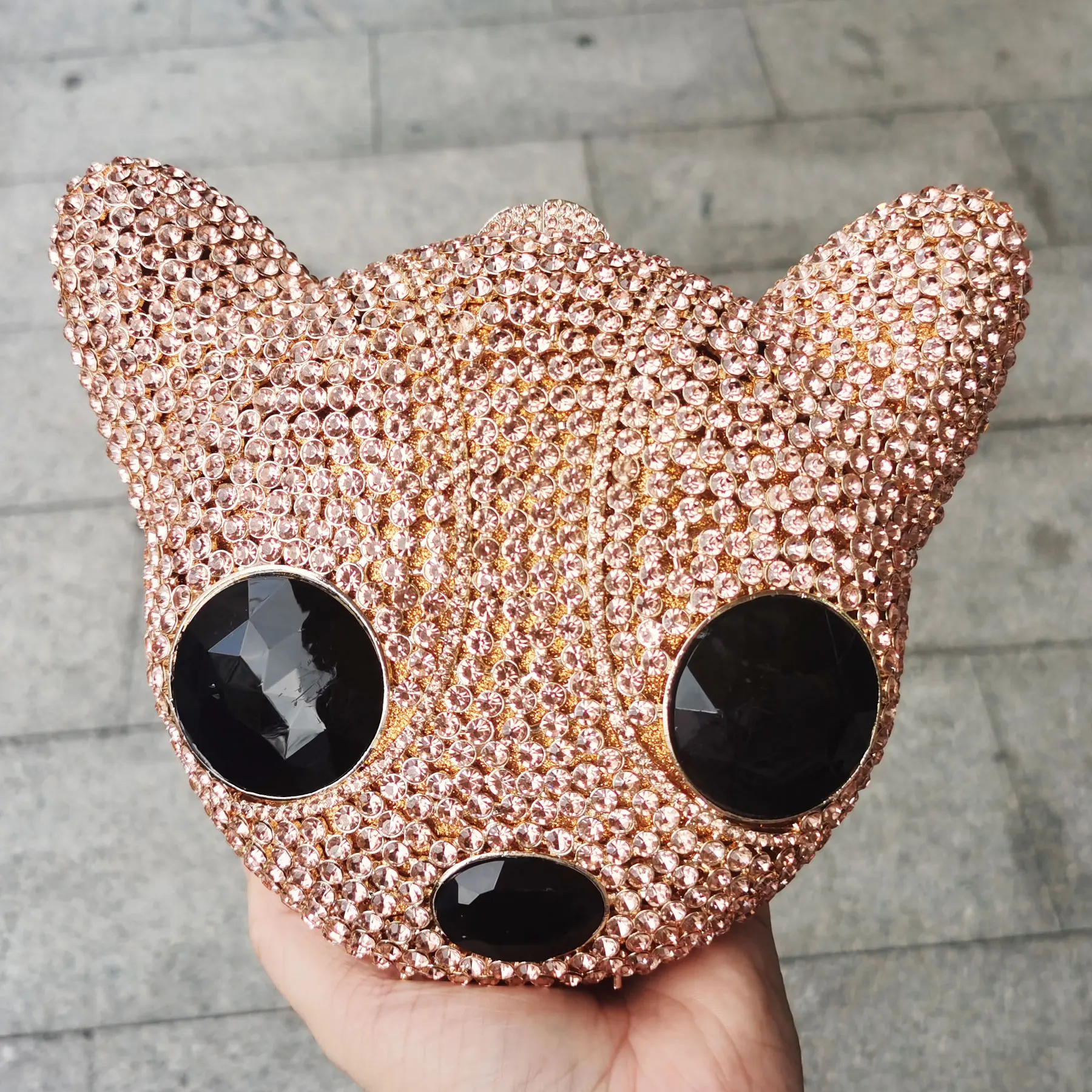 KHNMEET Fashion Luxury Fox head Animal Designer Green Party Purse for Ladies Wedding Evening Bags Day Clutches sm171