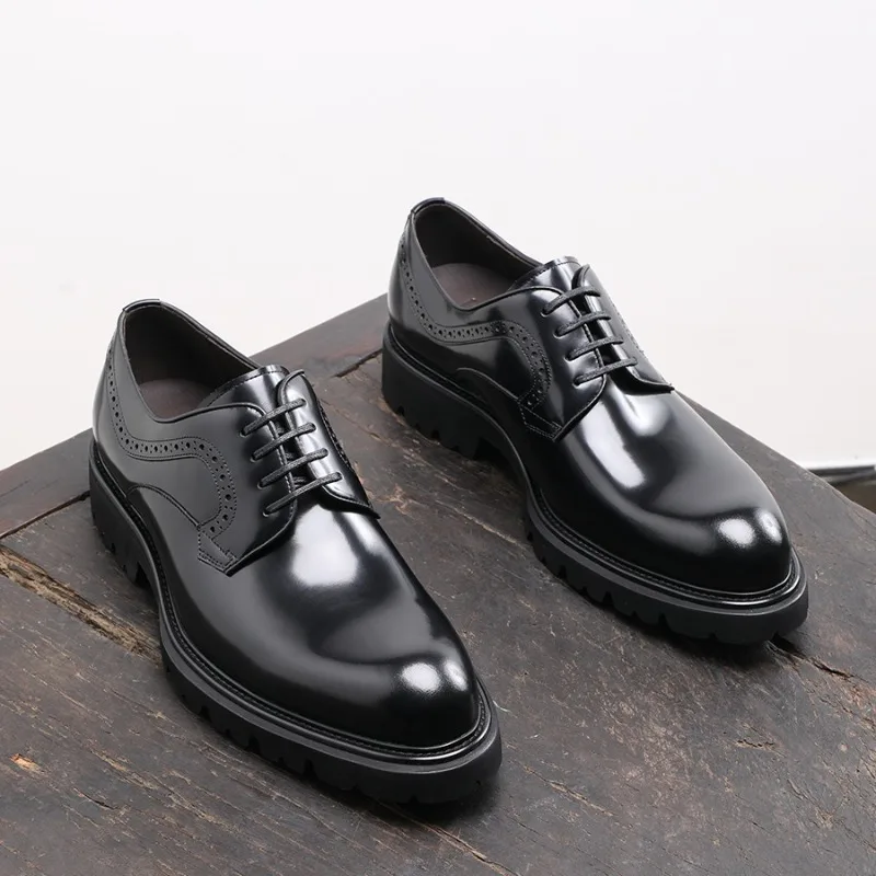 Luxury Patent Leather Mens Dress Shoes Handmade Quality 2025 Spring Retro Genuine Leather Black Wedding Social Oxfords Shoes Man