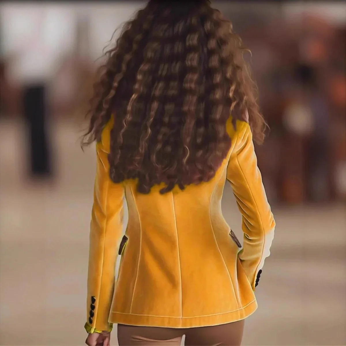 2025, Herbst/Winter-Anzugjacke aus Samt mit Farbblock-Spitze im europäischen und amerikanischen Stil