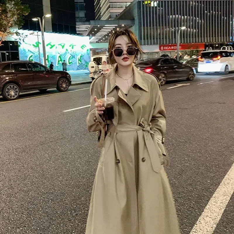 British Trench Coat Women's Early Spring and Autumn  Small Mid-length Student Fashion Over The Knee Coat Fashionable and Simple