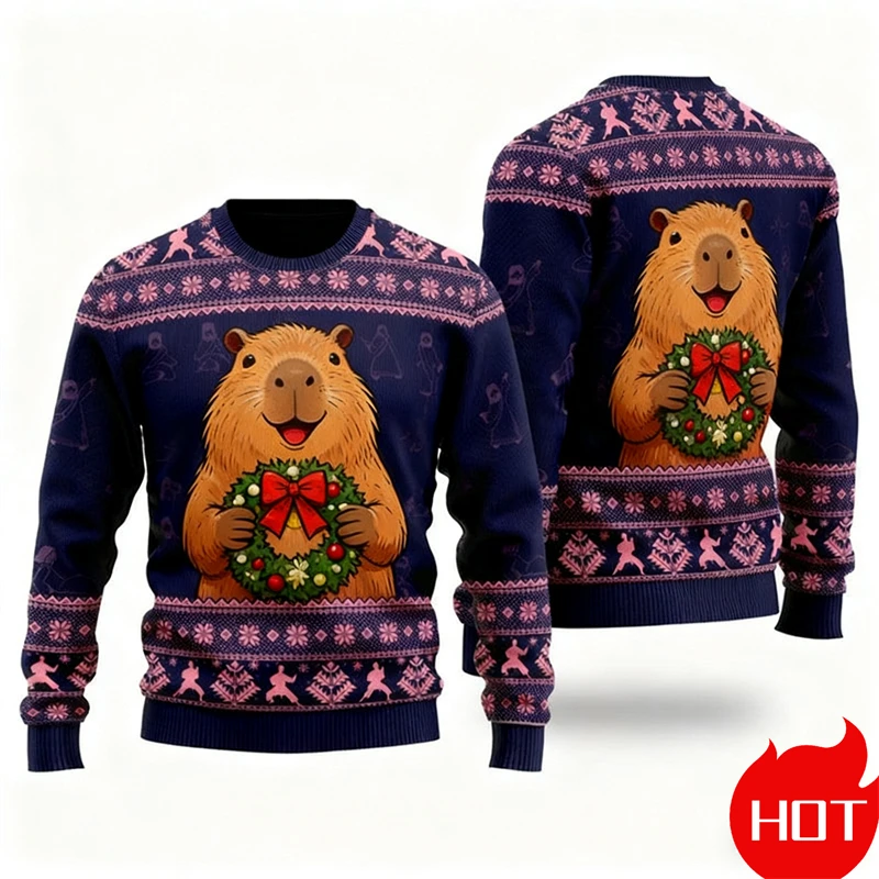

Cute Capybara Ugly Christmas Sweater For Men Women Festival Holiday Xmas Crewneck Sweatshirt 3d Print Men Christmas Sweatshirt
