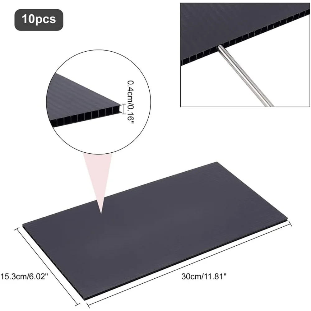 10 Sheets Black Corrugated Plastic Sheets 11.8x6 Plastic Board Sheet 0.16