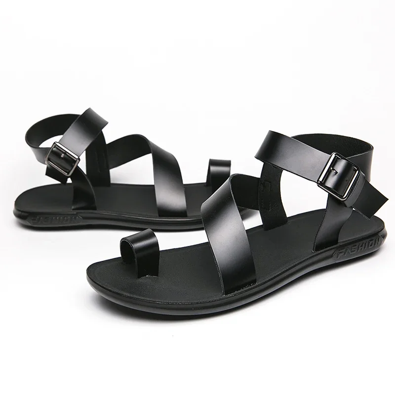 New Black Summer Men\'s Sandals Casual White  Buckle Strap Handmade Classics Men Shoes Size 38-45