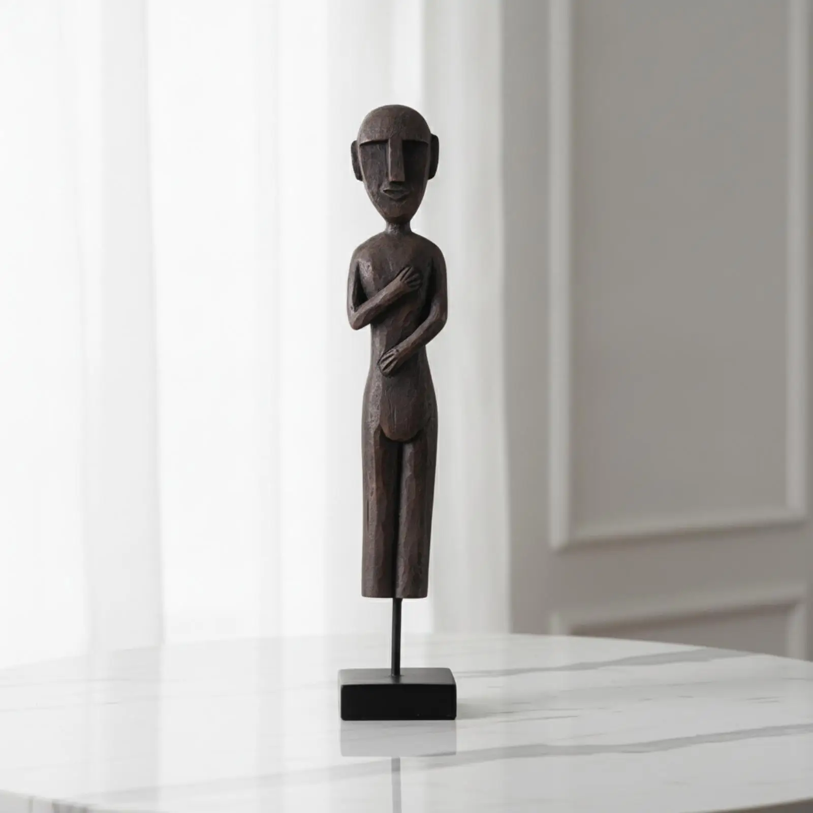 Abstract Resin Statue Decorative Sculpture for Living Room Shelf Home Office Desk Art Modern Human Figure Walnut Tone