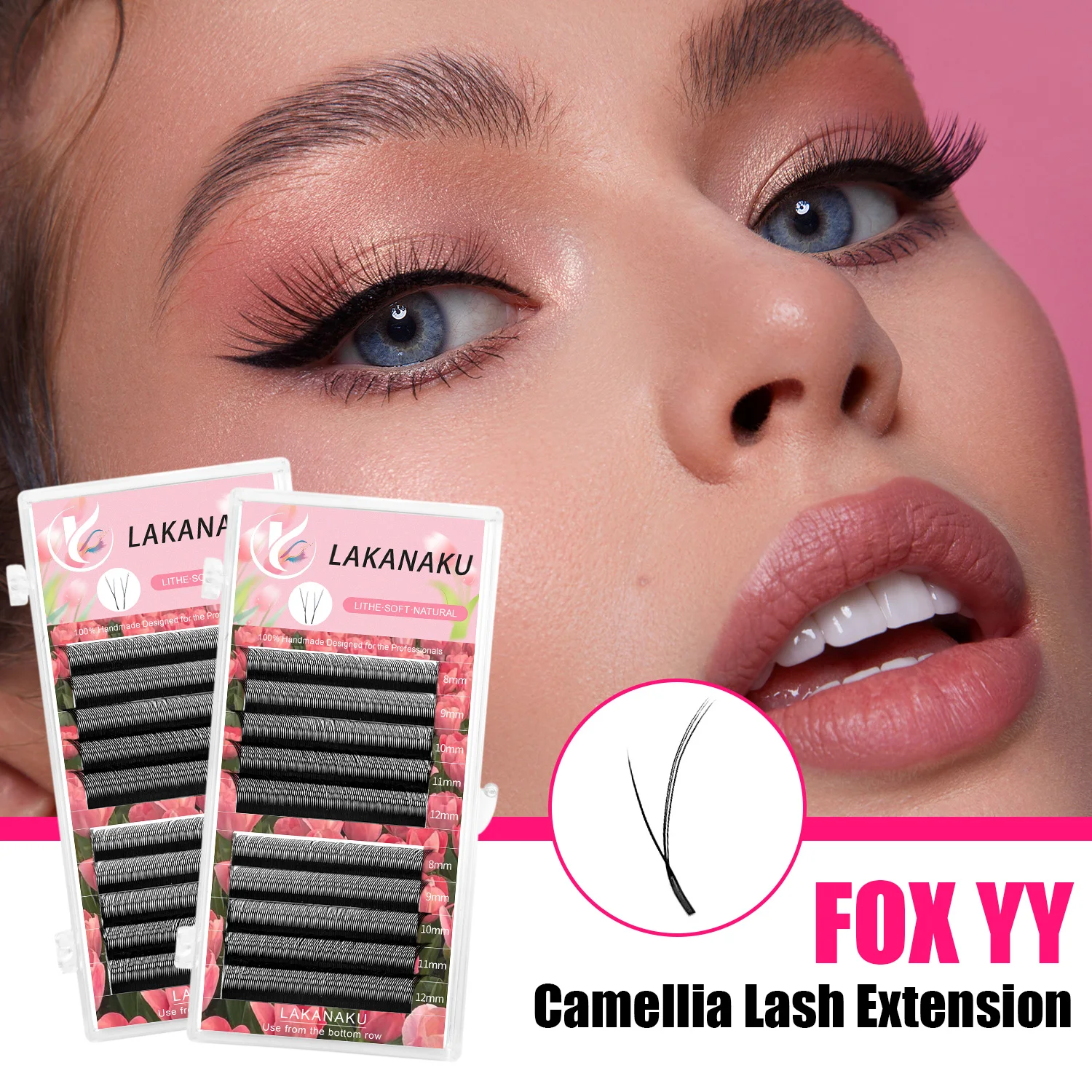 LAKANAKU Fox YY Shape Eye Lashes Extension C/D Curl Premium Fox Eye Style Lash Extension