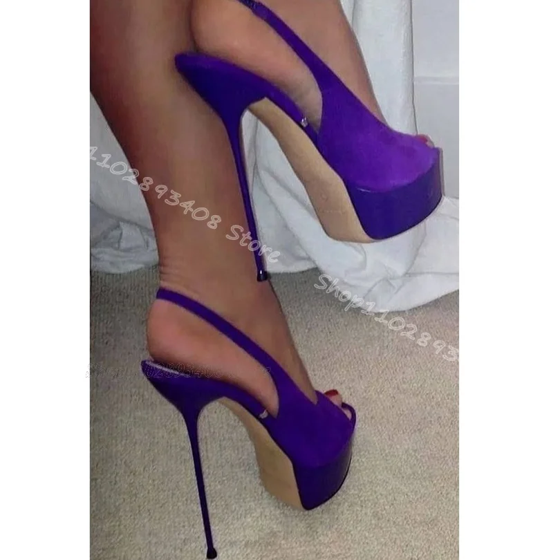 Sandalias elásticas con plataforma Para mujer, Zapatos de tacón alto fino con punta abierta, color morado, diseño elegante y Sexy, Para verano, 2024