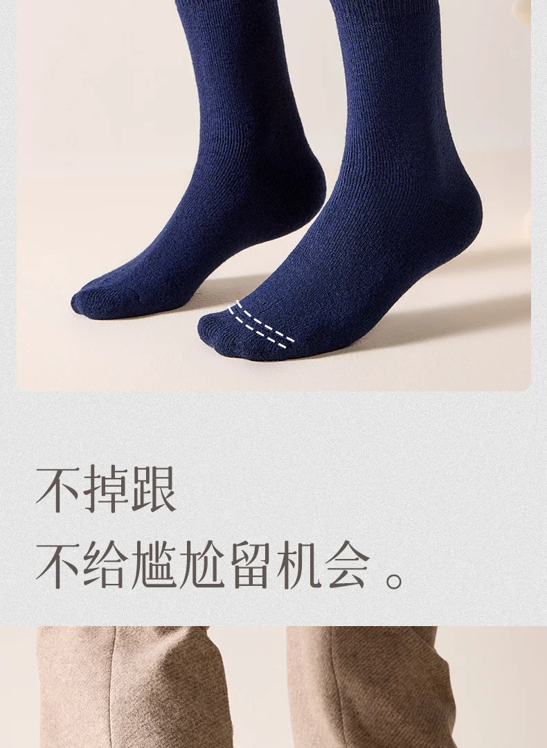 Calcetines de lana de invierno para hombres con tejido azul marino profundo e hilo blanco a lo largo de la zona del dedo del pie en un set de 5 pares.