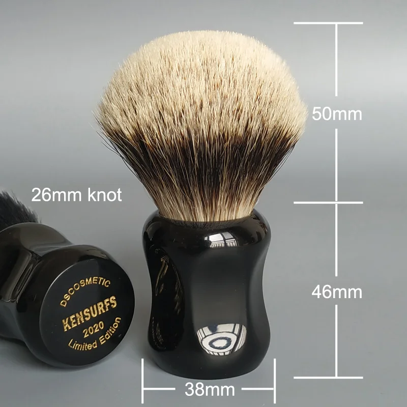Dscosmetic 26mm Two Band Natural Hair Shaving Brush with Black Resin Handle Good Backbone Hair