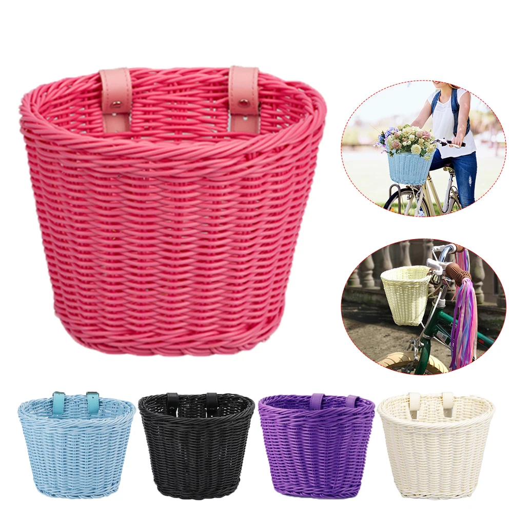 Bike Basket Rattan Front Handlebar Bicycle Basket Adjustable Vintage Bicycle Pannier Basket Hand Woven Bicycle Front Basket