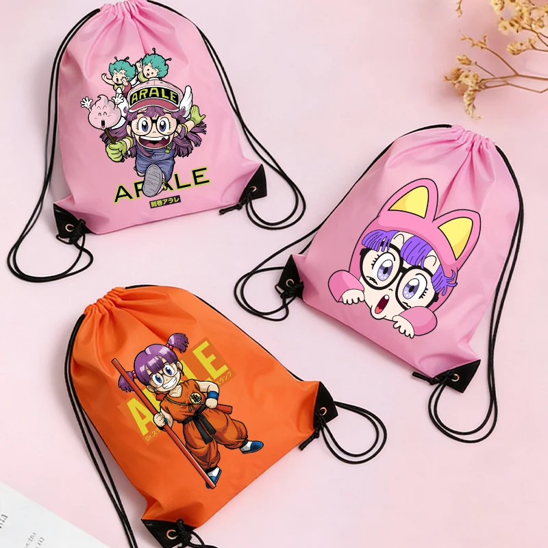 

Slump Arale Kid Drawstring Bag Double Shoulder Hand Bag Cute Classic Anime Girl Portable Pocket Party Game Gift Toy Candy Pouche