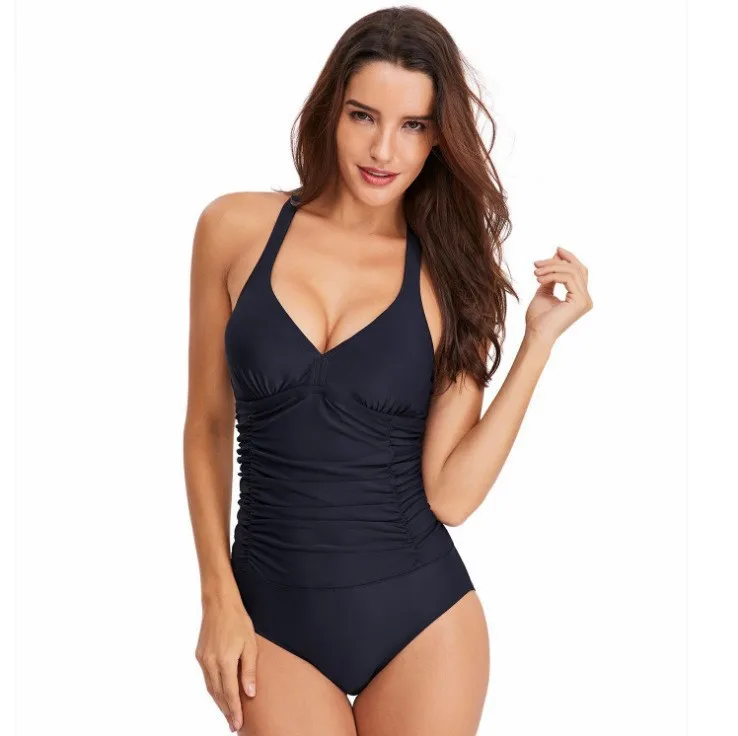 Black One Piece Swimsuit Female 2024 Halter Swimwear Women Tummy Control Bathing Suits Summer Beach Wear Bather Monokini Swim