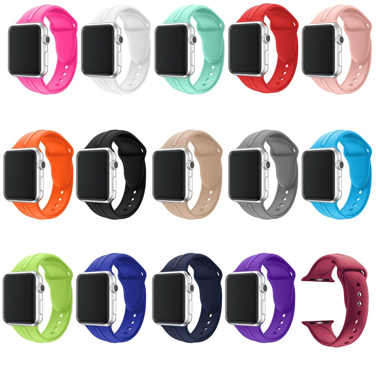 Weiches Silikonarmband für die Apple Watch-Serie, normale Größen, erhöhtes Design, einfarbiges Silikonarmband mit umgekehrter Schnalle