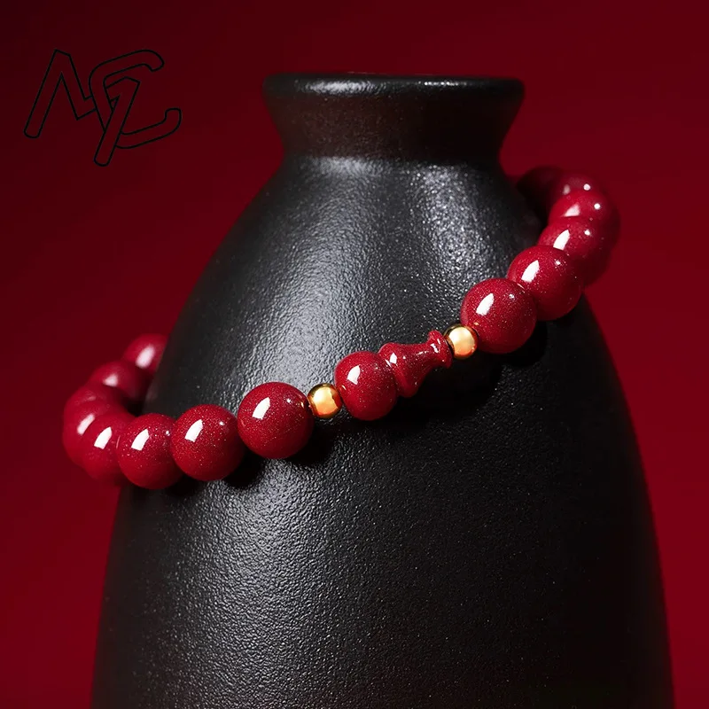 Customized Natural Red Cinnabar Smooth Gourd 6mm Beads Bracelet Jade Hand Weaving Jewellery Fashion Man Woman Luck Amulet Charm