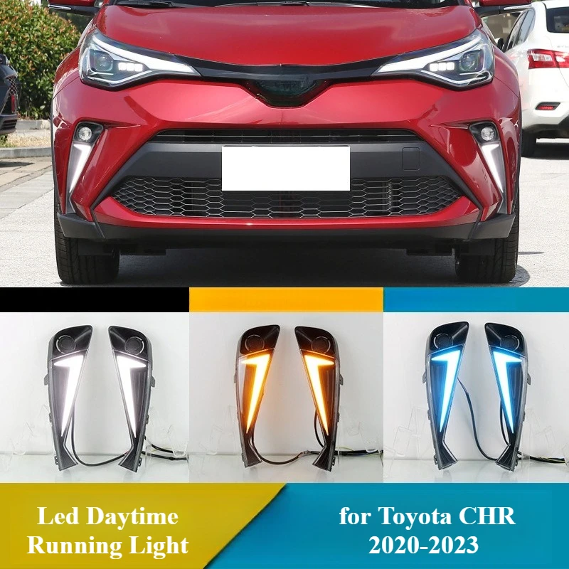 

for Toyota CHR 2020-2023 Led Daytime Running Lights Front Bumper Fog Lamp DRL with Dynamic Turn Singal 12V Daylights Night Blue