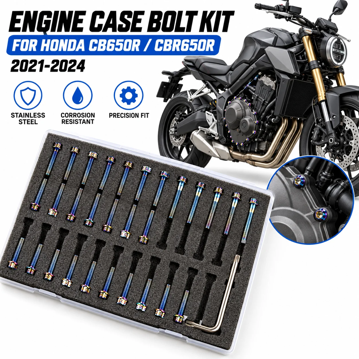 Engine Case Screws Bolt Set Stainless Steel Engine Cover Bolts For Honda CB650R CBR650R 2021-2024 Motorcycle Fastener Kit