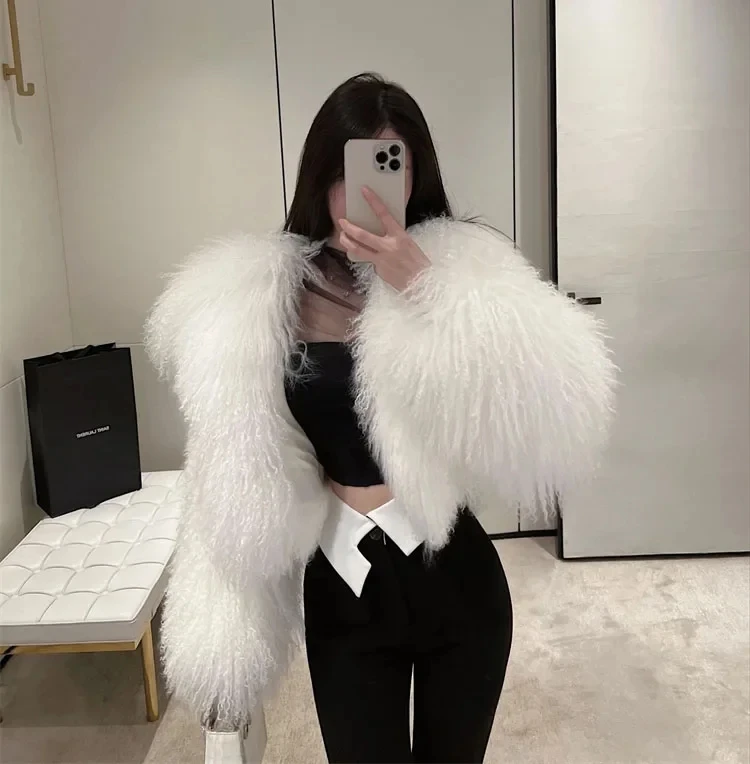 Spring /Autumn Real Mongolian Sheep Fur Jackets Lady Mongolian Fur Coats Winter Thick Warm Natural Lamb Fur Coats Women Real