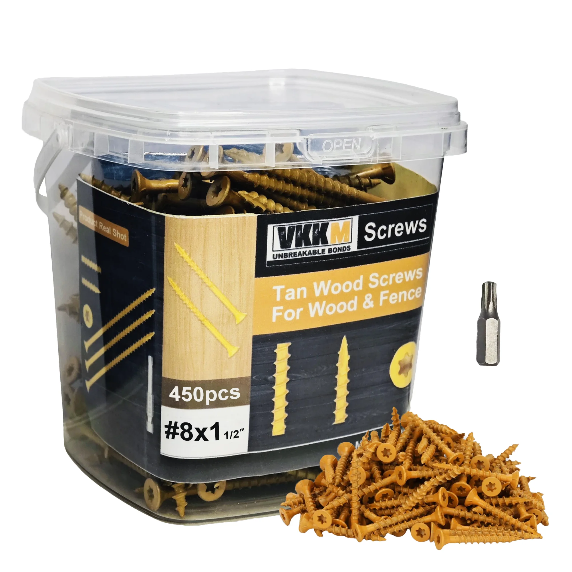 

VKKM #8 Yellow Carbon Steel Deck Wood Screws, T-25 Star-shaped Drive Drill Bit, Suitable for Deck/fence/roof Construction