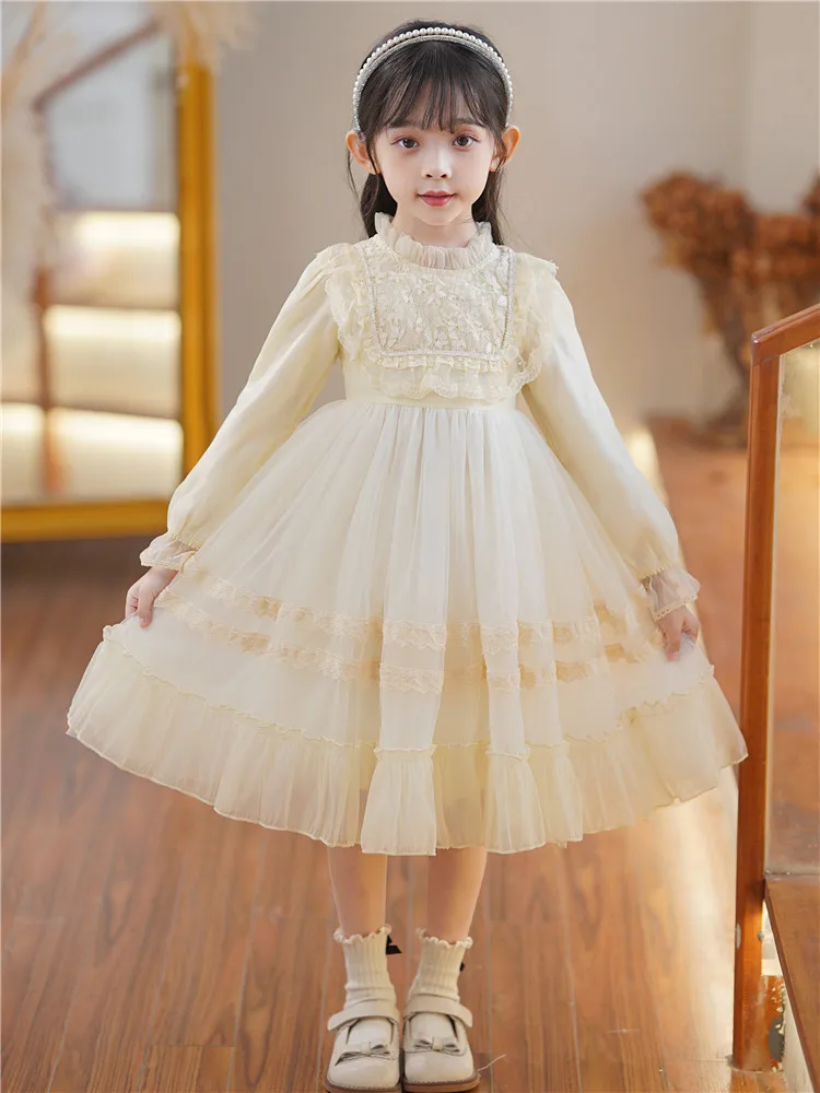 Children\'s Dress Cute Clothing For Flower Girls White Pink Long Sleeve Embroidered Spring Autumn Casual Wear Ball Gown Dresses