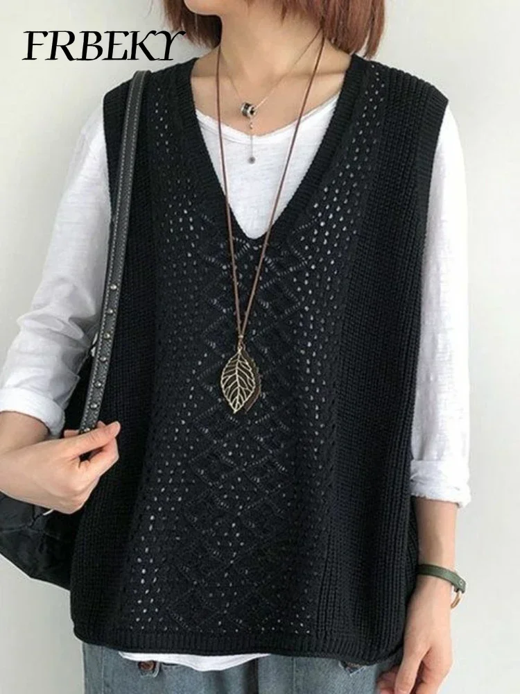 Fashion Solid Knitted Vest Female Undershirt Autumn Thin Section Loose Sleeveless Take V Collar Women's Vest Korean Fashion