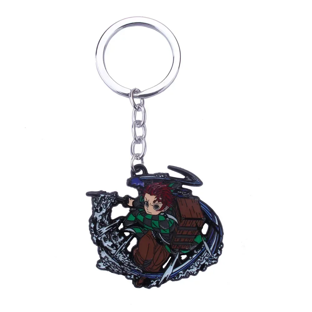 Demon Slayer Enamel Pendant Key Chain for Men Kamado Tanjirou Iguro Obanai Shinazugawa Sanemi Metal Key Ring Anime Fans Jewelry