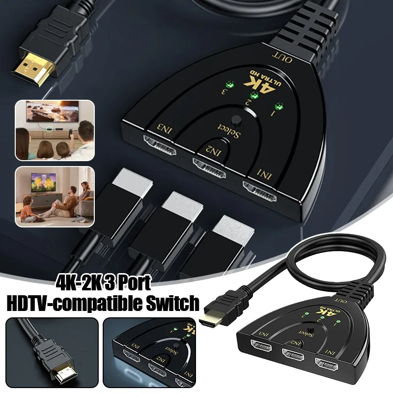 

4K x 2K 3 Port HDTV-compatible Switch 4K 3D Video Switcher KVM Splitter Hub VIdeo Switcher KVM Splitter Computer Cables Accessor