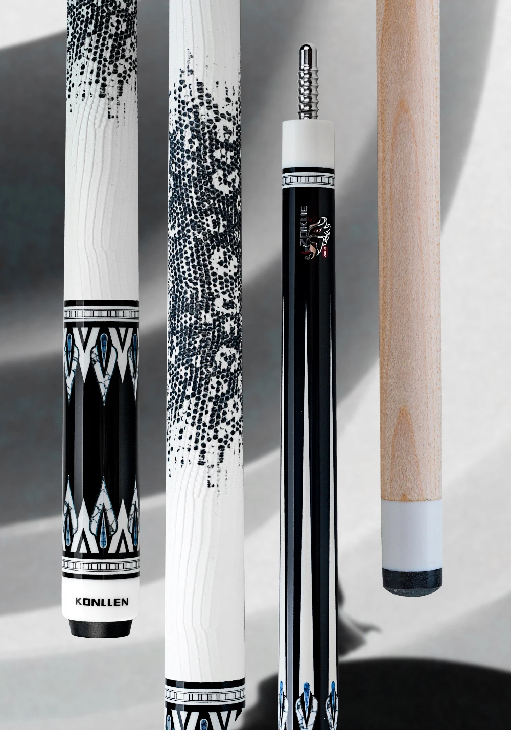 KONLLEN Dragon Pool Queue, Schaft aus hartem Ahorn, 10,5-12,5 mm, mehrschichtige Spitze, 3/8x8 XTC Griff aus Rindsleder, 58 Zoll, 19-20 Unzen – Detail 13
