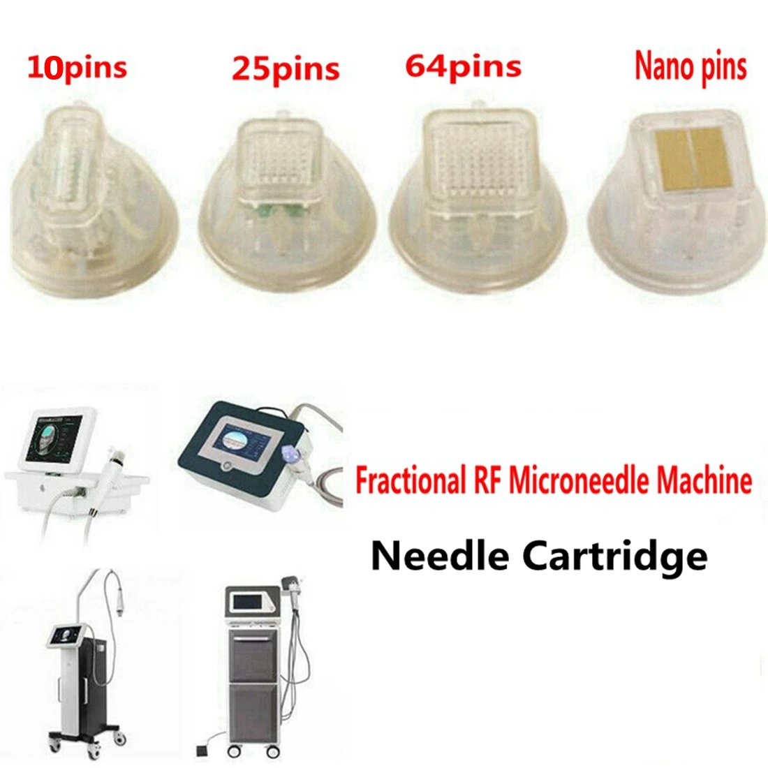 Cartucho descartável de Microneedle, ouro chapeado, pontas Nano para a máquina fracionária do RF, anti marcas de estiramento cicatrizes, 10, 25, 64