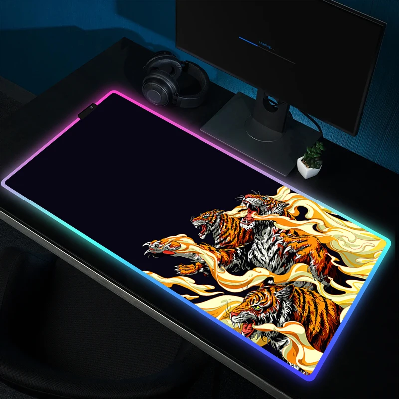 Met Achtergrondverlichting Rgb Muismat Japanes Drakenmuismat Grote Gaming Muismat Gamer Rubber Accessoires Led Game Hd Print Tafelmatten