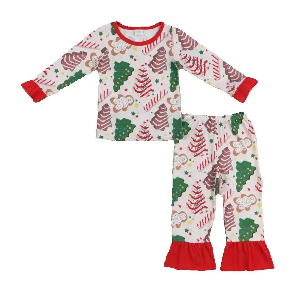 

New Wholesale RTS no moq children clothing little Girls christmas Tree Cake sets baby boys girls matching pajamas outfits