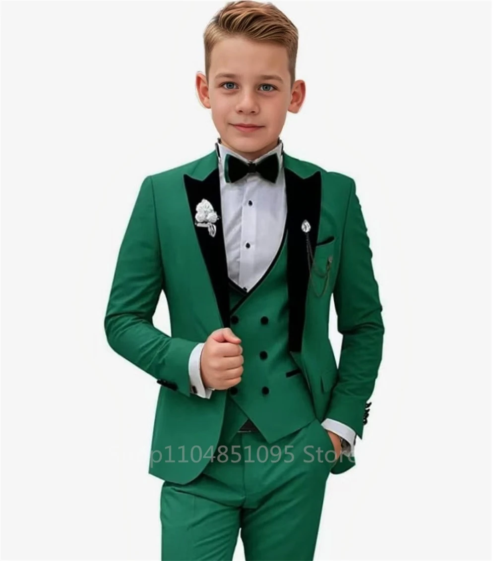 

Boy Suits Blazer Vest Pant 3 Piece Child Slim Fit Wedding Suit Set Formal Wear Birthday Stage Performance Costumes 2-18 Years