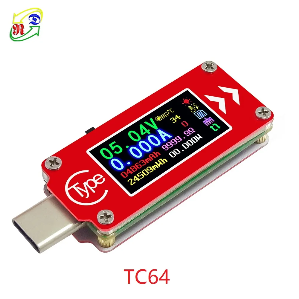 

Тестер напряжения и тока USB Type-C RD TC64, вольтметр, амперметр, мультиметр, зарядное устройство PD, цветной светодиодный дисплей, USB-метр для повербанка