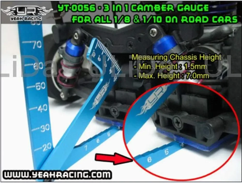 Yeah Racing 3 In 1 Camber Gauge Metal Set Up Tool Chassis Schorsing Wiel Camber Rit Hoogte YT-0056 1/8 1/10 rc Auto