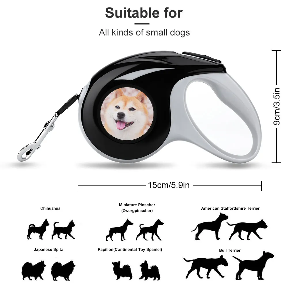 Custom Retractable Auto Strong Dog Leash Plastic Firm Handle Nylon Rope Both Sides Digital Printing Pet Leashes