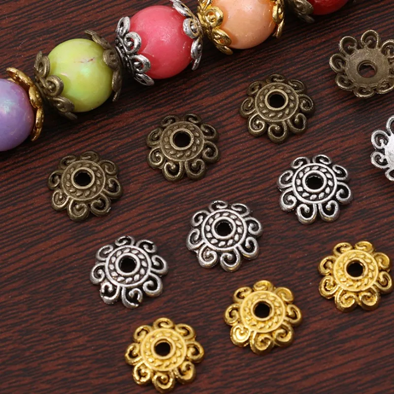 DIY Jewelry Bead Caps Small Accessories Metal Flower Shelf Spacer Beads Hollow Flower Tray Partition Retro Jewelry Components