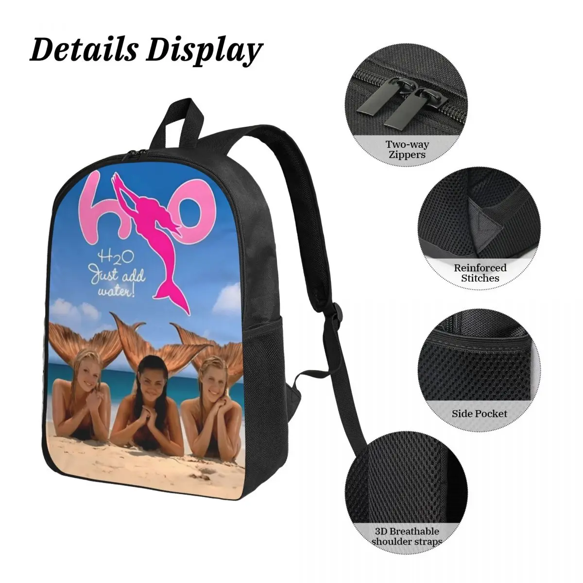 H20 Just Add Water Backpack طالب بنين بنات BookBag حقيبة مدرسية كمبيوتر محمول حقائب كتف 3ps معزول حقيبة الغداء مقلمة