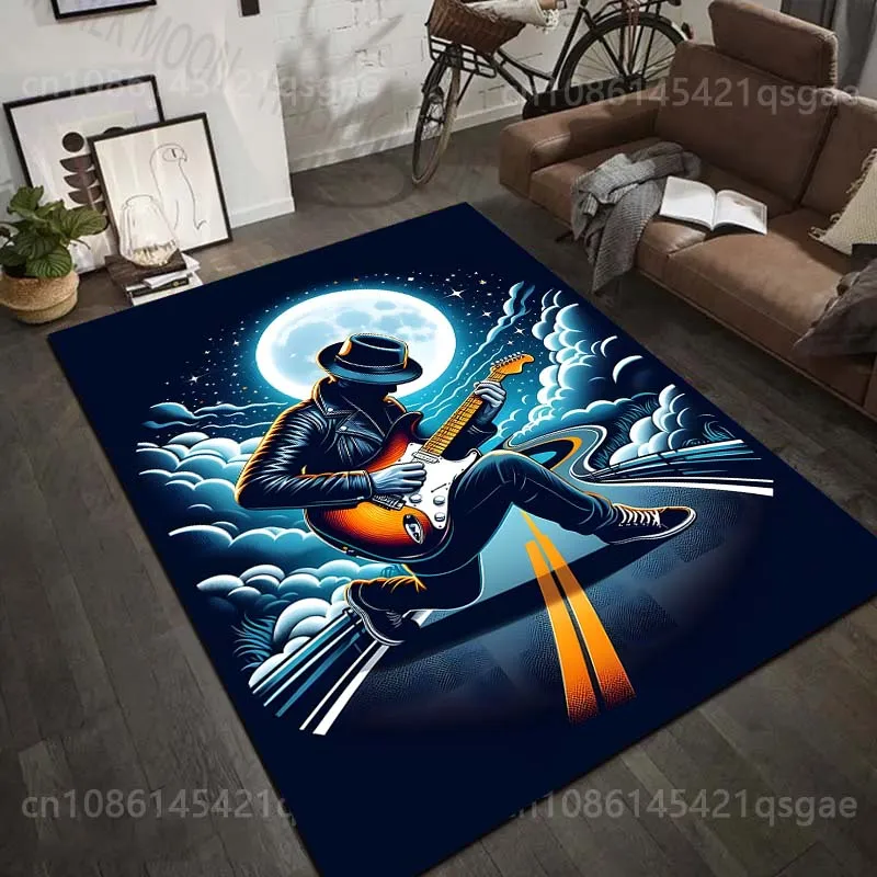 

Коврик с изображением гитариста под полной луной, несколько размеров, для гостиной, спальни, дивана, домашнего декора, нескользящий напольный коврик, роскошный подарок