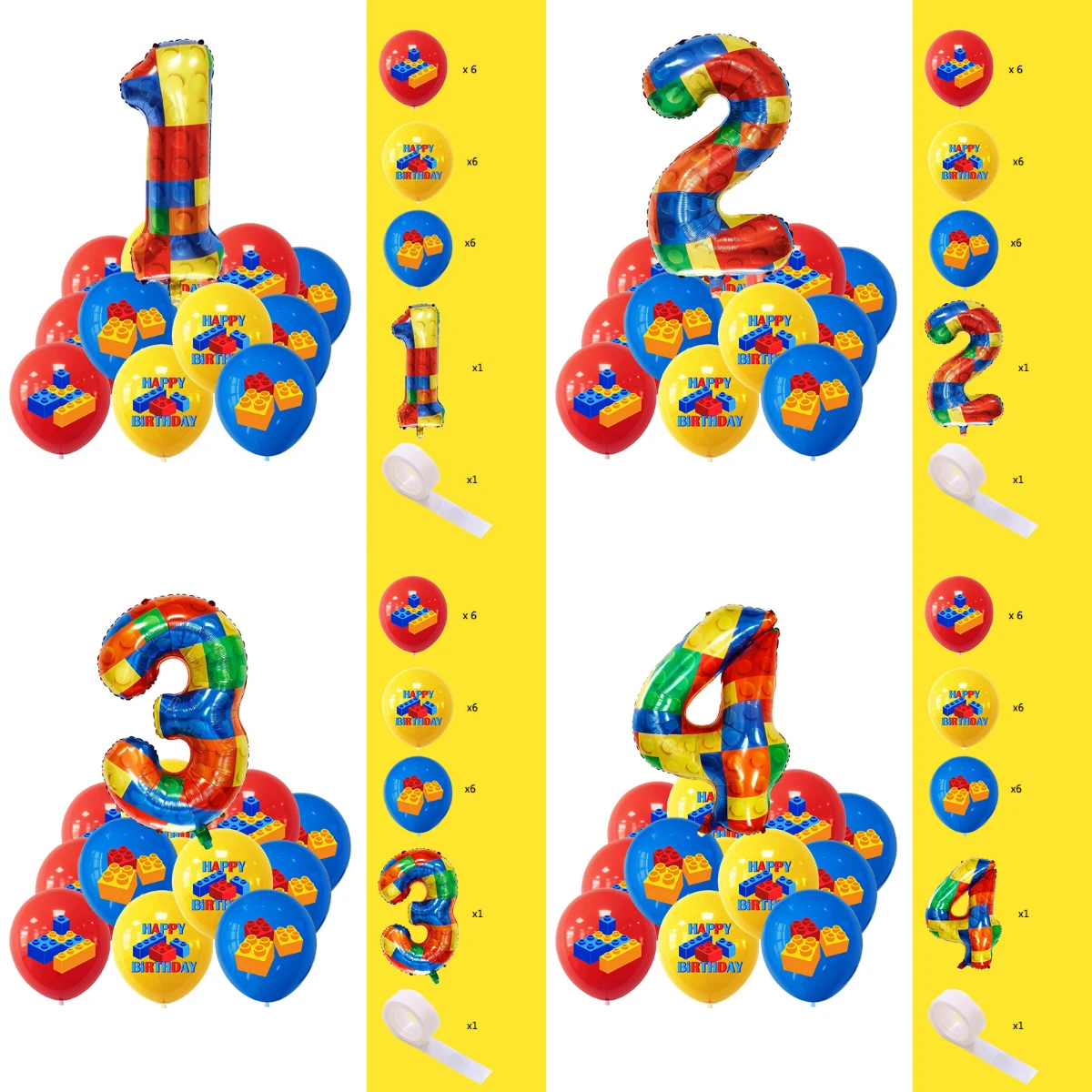 Ensemble de 20 ballons de décoration d'anniversaire en forme de blocs de construction 32 ​ ​ Chiffres en pouces pour enfants, cadeaux d'anniversaire, fournitures pour fête de naissance