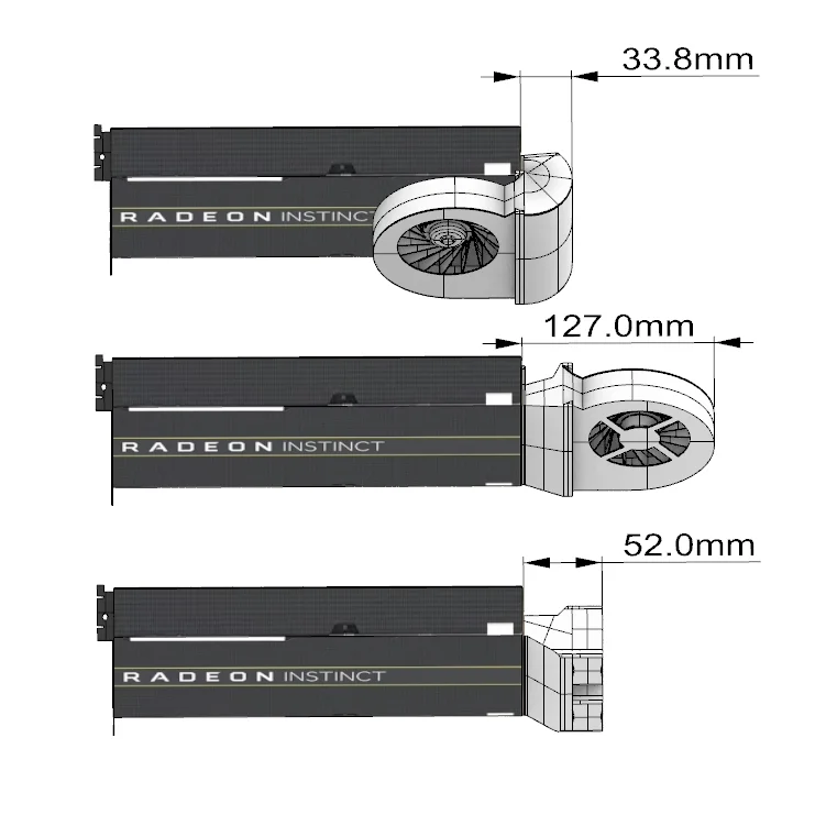 Universal External Forced/Turbine Fan Active Radiator Compatible for AMD MI25/MI50/MI100 Computing Accelerator Cards