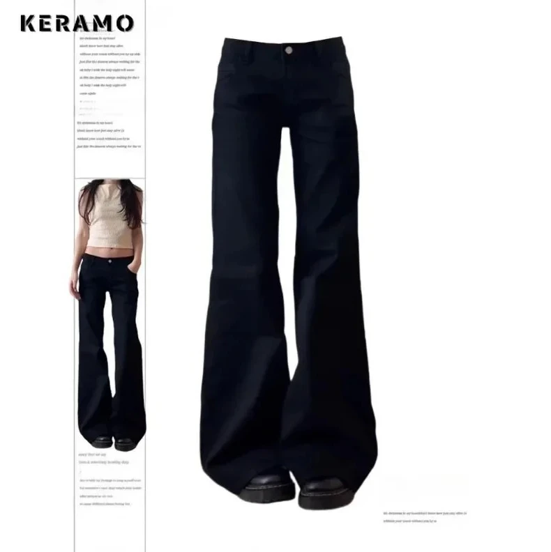 جينز أسود Y2K فضفاض للنساء عالي الخصر، سروال دينم مغسول عتيق، ملابس شارع كلاسيكية غير رسمية